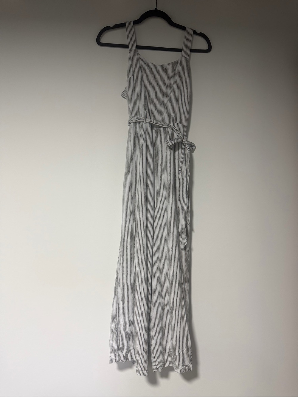 AE Striped Sleeveless Cropped Wide-Leg Jumpsuit in White with Black Stripes